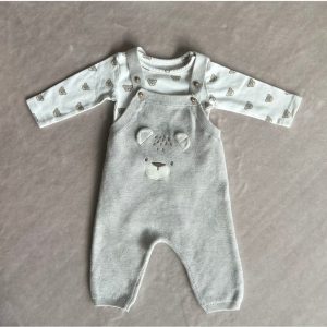 Ensemble ourson salopette grise et body blanc, C&A, en 2-3 mois, d'occasion