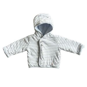 Gilet bébé épais blanc à rayures bleues, avec capuche, boutons croisés et doublure douce – Mon Premier major, 12 mois, d'occasion
