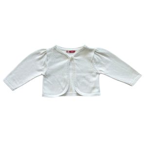 Gilet bébé blanc à manches longues, coupe courte et fermeture par un bouton unique – DPAM 6 mois, d'occasion