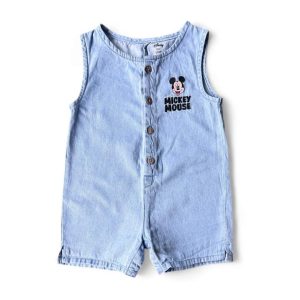 Barboteuse bleu légère sans manches pour bébé, motif Mickey Mouse brodé, Disney, taille 9 mois, d'occasion
