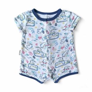 Barboteuse bébé Petit Béguin bleu clair imprimée de sous-marins et animaux marins, taille 6 mois, d'occasion