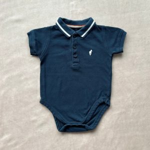 Body polo bleu marine pour bébé de 12 mois avec col à rayures blanches et logo brodé Gentleman Farmer, d'occasion