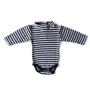 Body bébé manches longues à col roulé, rayé bleu marine et gris, taille 3 mois, d'occasion