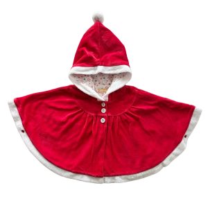 Cape bébé en velours rouge style Mère Noël avec capuche à pompon et bordure blanche, taille 9 mois, d'occasion