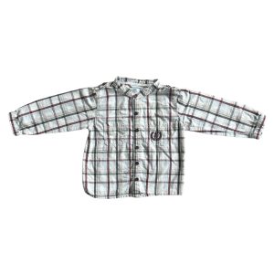 Chemise bébé à carreaux manches longues, blanche grisée avec lignes bordeaux et noires – Gémo – 18 mois, d'occasion