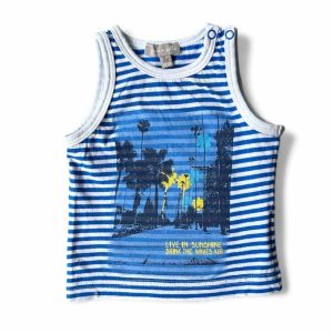 Débardeur bébé rayé bleu et blanc Grain de Blé avec motif palmiers – taille 3 mois, d'occasion