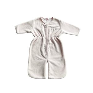 Gigoteuse à pieds pour nouveau-né, en polaire rose pâle, manches longues, fermeture zippée centrale et taille légèrement élastiquée, d'occasion