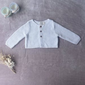 Gilet bébé en tricot blanc Primark, taille 0-3 mois, avec trois boutons en bois sur le devant, d'occasion