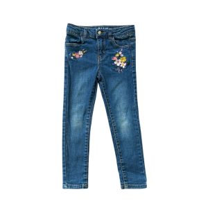 Jean fille Vertbaudet bleu avec broderies fleurs, taille 5 ans, d'occasion