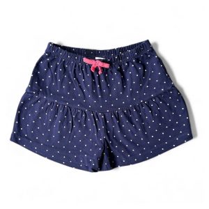Jupe-short bleu marine à pois blancs pour enfant, avec lien rose à la taille, C&A, d'occasion