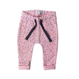 Pantalon rose pour nouveau-né Noppies Baby, taille 50 cm, décoré de pois noirs et doté d’un cordon noir à la taille, d'occasion