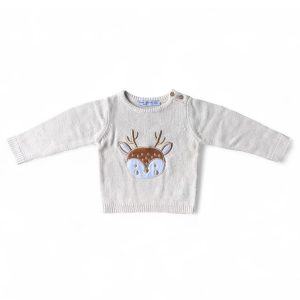 Pull bébé beige à manches longues avec motif cerf en relief sur le devant, Fashion Private Company, taille 12 mois, d'occasion