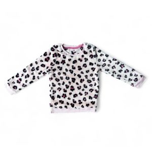 Pull polaire enfant imprimé léopard blanc, noir et rose, manches longues, taille 2-4 ans, marque H&M, d'occasion