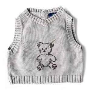 Pull sans manches gris pour bébé, Sergent Major, avec motif ourson brodé – taille 3 mois, d'occasion