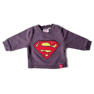 Pull bébé violet avec logo Superman rouge et jaune sur le devant, taille 1 mois, d'occasion