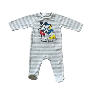 Pyjama bébé Disney rayé gris et blanc avec Mickey et Donald, taille 12 mois, d'occasion