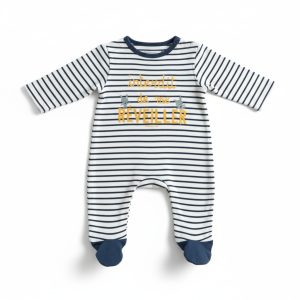 Pyjama bébé Sucre d’Orge rayé blanc et marine avec message brodé, taille 6 mois d'occasion