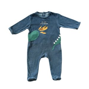 Pyjama bébé Kiabi en velours bleu foncé avec motif dragon, taille 12 mois, d'occasion