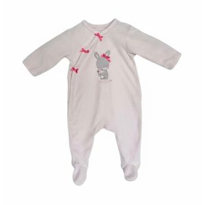 Pyjama bébé en velours rose pâle avec motifs lapin et petits nœuds roses – 3 mois, d'occasion