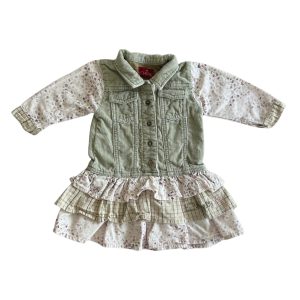 Robe bébé Chipie beige à fleurs avec jupon volanté et haut façon veste, taille 6 mois, d'occasion