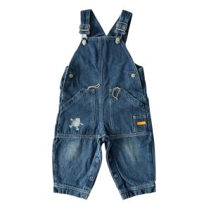 Salopette en jean pour bébé 18 mois, avec poches avant et arrière, détails brodés et attaches à bretelles réglables, d'occasion