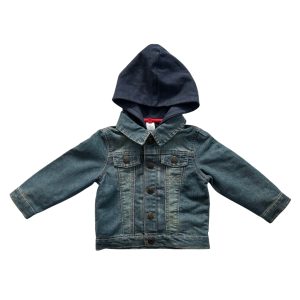 Veste bébé en jean bleu C&A avec capuche amovible en tissu marine, taille 18 mois, d'occasion