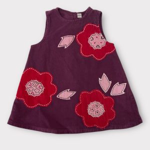 Robe bébé velours prune sans manches, robe bébé fleurs rouges, 6 mois, d'occasion