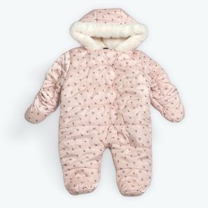 Combinaison saumon avec capuche en fausse fourrure pour bébé fille de 1 mois, motif floral doux. Kiabi, d'occasion