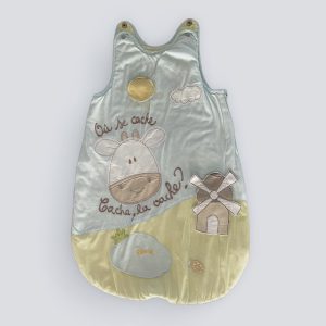 Gigoteuse bébé bleu pastel avec broderies vache et moulin, turbulette bébé douce et confortable. 3 suisses, 0/3 mois d'occasion