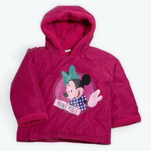Manteau rose cerise pour fille de 23 mois avec capuche et motif Minnie Mouse. Confortable et mignon. Disney, d'occasion