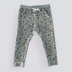 Pantalon molleton bébé vert avec motifs graphiques et taille élastiquée. Hema, 3 ans d'occasion