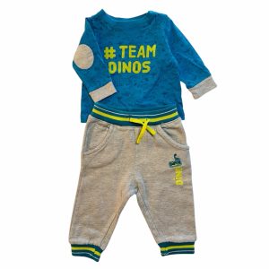 Ensemble garçon avec t-shirt bleu Team Dinos et pantalon gris confortable, Tissaïa, 6 mois, d'occasion