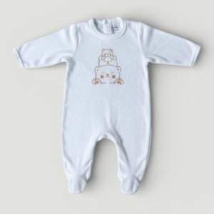 Pyjama blanc pour bébé 6 mois 68 cm avec motif oursons, manches longues, pieds intégrés et boutons-pression. Mots d'Enfants, d'occasion