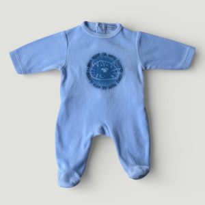 Pyjama bleu clair pour bébé 1 mois avec motif lion, manches longues, pieds intégrés et boutons-pression. TEX basic, d'occasion