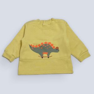 Sweat garçon jaune à manches longues avec motif dinosaure sur skateboard, 6 mois, d'occasion