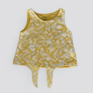 Débardeur fille jaune moutarde avec imprimé fleurs et feuilles blanches, Kiabi, 5 ans