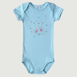 Body bébé bleu Petit Bateau à manches courtes, avec illustration sur le devant et boutons-pression à l’entrejambe. Petit Bateau, 6 mois, d'occasion