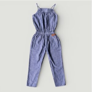 Combinaison bleu à pois fille 3 ans avec bretelles fines et taille élastiquée. Nano et Nanette, d'occasion