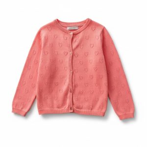 Gilet enfant corail à manches longues, décoré de petits cœurs, col rond et fermeture boutonnée sur le devant, taille 5-6 ans, d'occasion