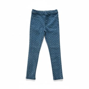 Jean bleu à pois blancs, coupe slim, taille élastiquée confortable, marque La Halle, 6 ans, d'occasion