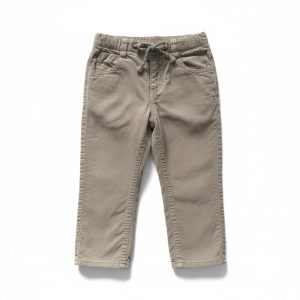 Pantalon enfant en velours côtelé marron clair, coupe droite, taille élastiquée avec cordon, poches avant et arrière, taille 24–36 mois, d'occasion