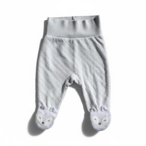 Pantalon bébé blanc avec taille élastiquée haute et pieds intégrés décorés d’un visage d’animal, taille 3 mois, d'occasion