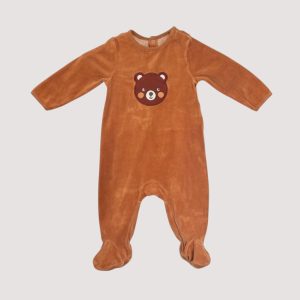 Pyjama bébé en velours marron avec motif nounours, manches longues et pieds intégrés. Orchestra, 12 mois d'occasion