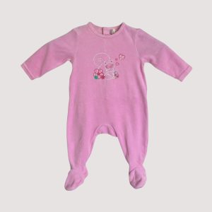 Pyjama en velours rose avec motif écureuil, manches longues et pieds intégrés. Orchestra, 6 mois, d'occasion