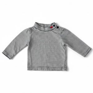 Sous-pull bébé col roulé rayé noir et blanc avec petit cœur rouge au col, marque Tissaia, 3 mois, d'occasion