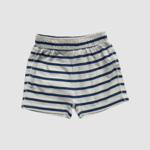 Short bébé blanc à rayures bleu marine avec taille élastiquée. La Halle, 12 mois d'occasion