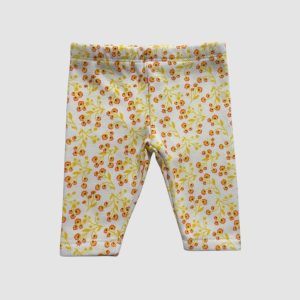 Pantalon bébé blanc avec imprimé fleuri jaune et marron, coupe confortable. DPAM, 3 mois d'occasion