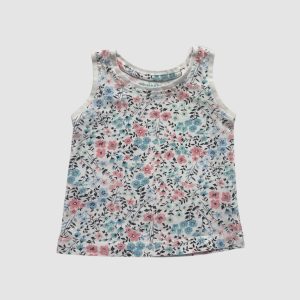 Débardeur blanc à bretelles avec imprimé fleuri rose et bleu. Primark, 6 mois d'occasion