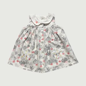 Robe bébé fille blanche sans manches avec col Claudine, imprimé marin et poches étoile. Du Pareil au Même, 6 mois d'occasion