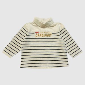 T-shirt bébé beige à rayures marines, manches longues, col roulé avec message terriblement craquant et petit renard. Tape à L’œil, 6 mois, d'occasion
